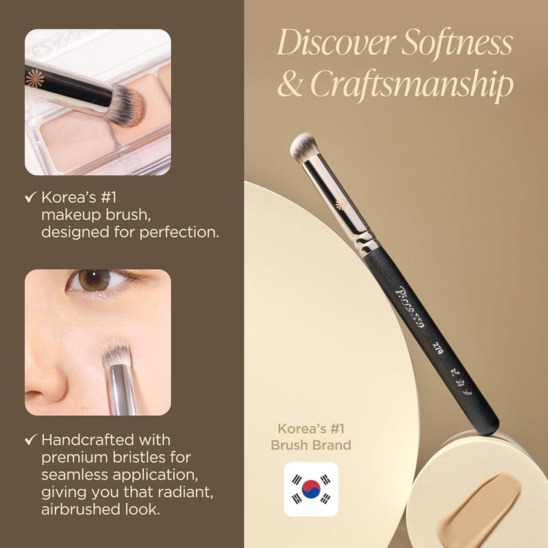 Piccasso 270 Concealer Brush – Large Angled Brush for Face Makeup, Under Eye Concealer, and Liquid Blush, Soft Bristles for Cream and Liquid Products, Korean Makeup Brush for Pore Coverage - Image 2